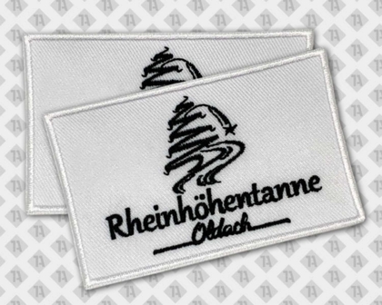 Gestickter Patch Aufnäher eckig mit gesticktem Rand Feuerwehr weiß schwarz Rheinhöhentanne