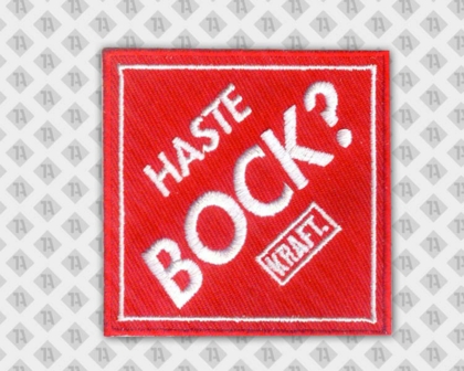 Eckiger gestickter Patch Aufnäher Stickrand rot weiß Firma