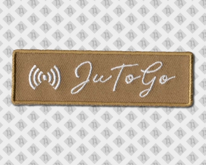 Patch Aufnäher gestickt mit gesticktem Rand Schriftzug weiß Firmen