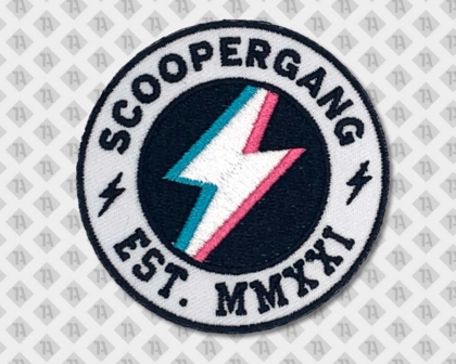 Runder Patch Aufnäher gestickt mit gesticktem Rand bunt Scoopergang Firmen