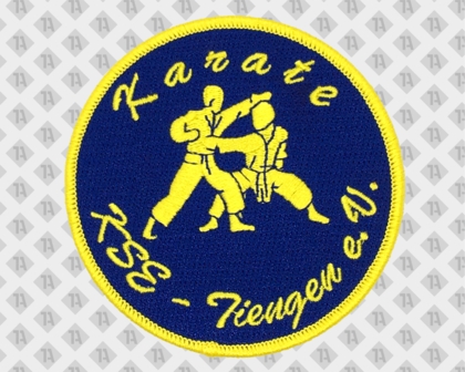 Runder Patch Aufnäher gestickt mit Kettelrand blau gelb Kampfsport Kampfkunst