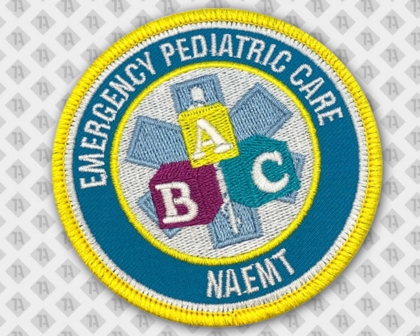 Patch Aufnäher gestickt rund mit Kettelrand Emergency Buchstaben Rettungsdienst