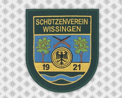 Patch Aufnäher gestickt mit Kettelrand grün mit Filz Wissingen Wappen Schützenverein