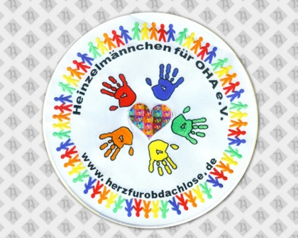 Patch Aufnäher Badge Abzeichen gestickt mit Stickrand rund bunt Hände Männchen Vereine