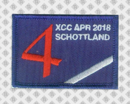 Gestickter Aufnäher Patch Abzeichen Badge rechteckig Kettelrand blau weiß rot Schottland Vereine