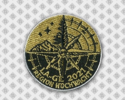 Gestickter Patch Aufnäher Abzeichen Badge mit gesticktem Rand rund schwarz gold gelb Hochwacht Vereine