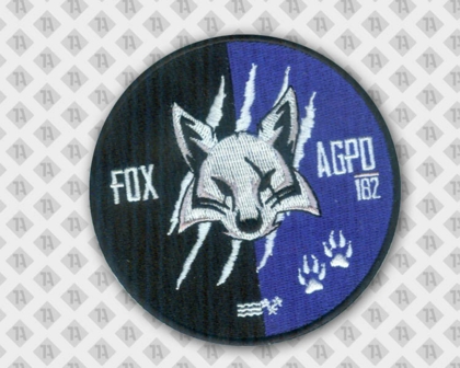 Gestickter runder Patch Aufnäher Abzeichen Badge mit Stickrand Fox Fuchs blau weiß schwarz Vereine