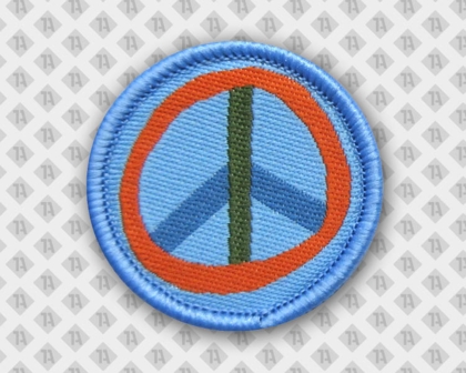 Aufnäher Patch gewebt rund mit Kettelrand Peace Kinder