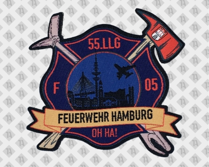 Konturgeschnittener Aufnäher Patch Abzeichen Badge mit Laserschnitt Hamburg bunt Feuerwehr