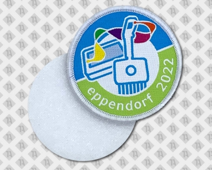 Runder patch Aufnäher gewebt mit Kettelrand weiß blau grün Gemeinde Stadt Eppendorf 2022
