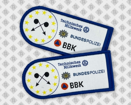 Konturgeschnittener Patch Aufnäher gewebt mit Kettelrand BKK Bundespolizei Technisches Hilfswerk Polizei