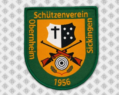 Patch Aufnäher gewebt mit Kettelrand grün orange Obernheim Sickingen Schützenverein