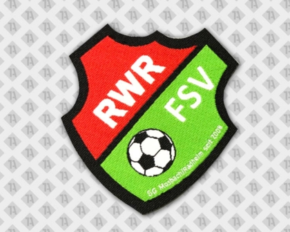 Konturgeschnittener Patch Aufnäher Abzeichen Badge gewebt mit Laserschnitt rot grün schwarz Fußball Vereine