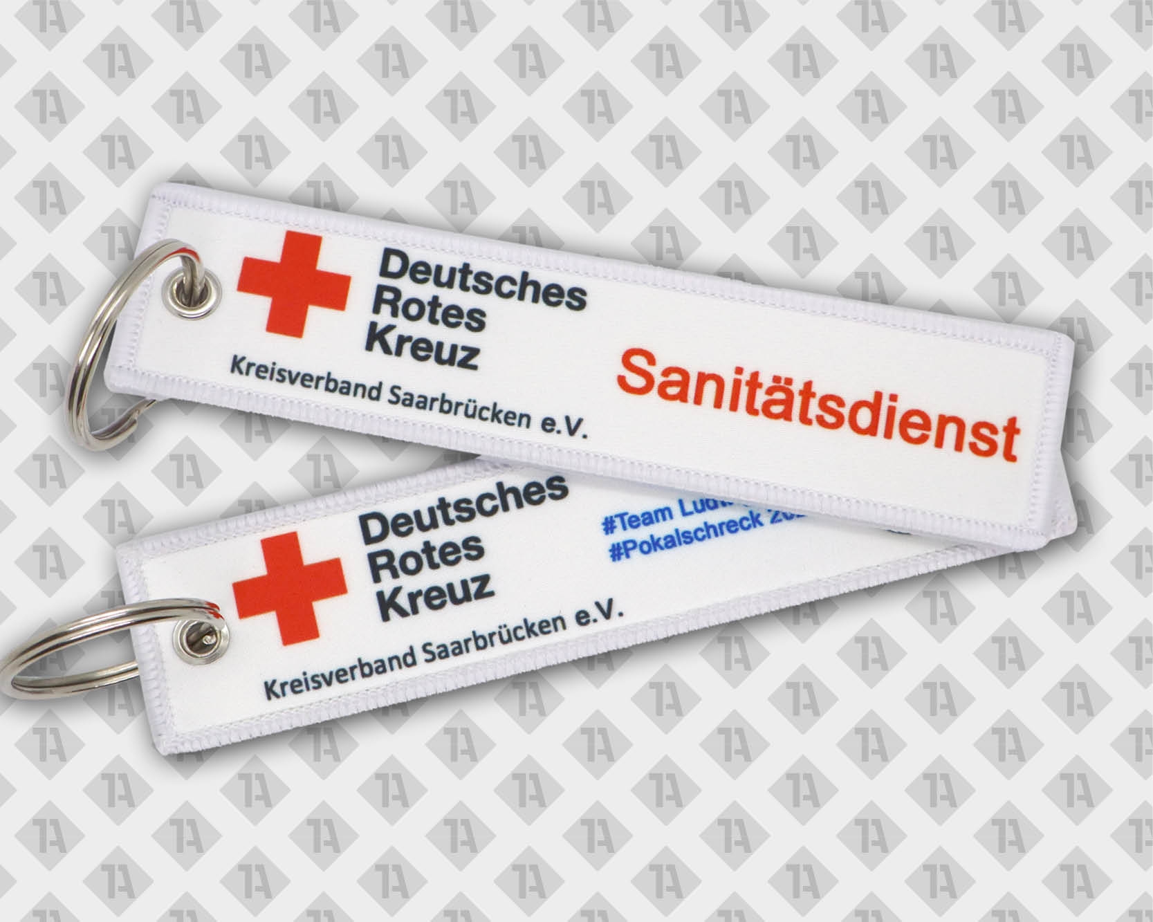 Gedruckter Schlüsselanhänger mit Kettelrand für Rettungsdienste Deutsches Rotes Kreuz