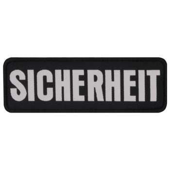 Aufnäher / Patch, gewebt, SICHERHEIT, Schwarz, 120x40 mm