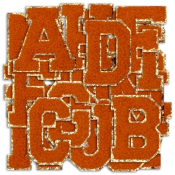 Aufnäher / Patch Set, Chenille, 26 Buchstaben A-Z, Goldglitzer-Untergrund, Klebefläche, Orange - Bild 1