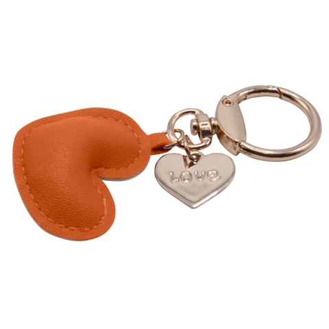 Schlüsselanhänger, Kunstleder, gepolstert, kleines Herz, goldfarbener Karabiner, Anhänger LOVE, Orange, 45x35 mm - Bild 2