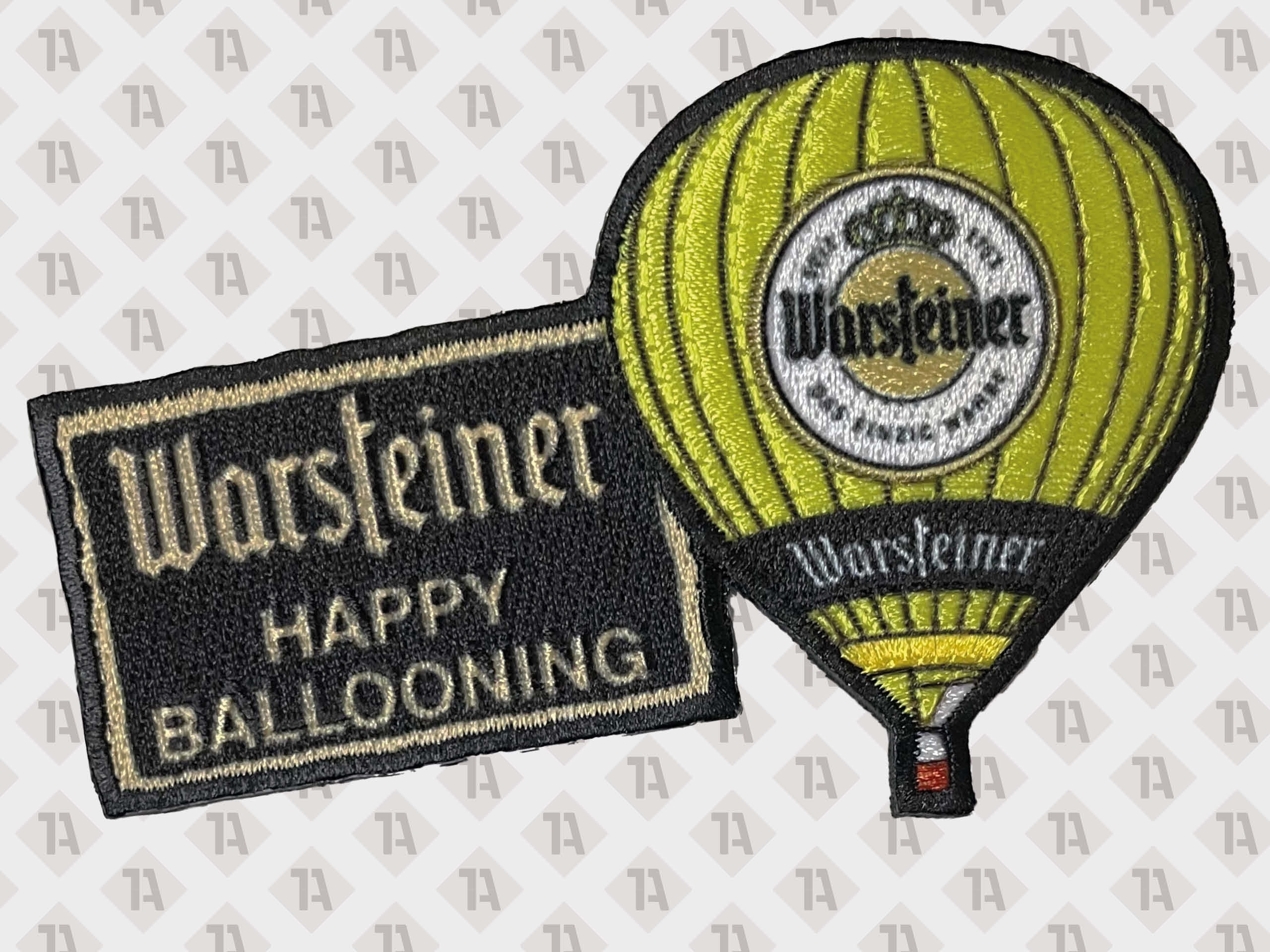 Patch gestickt+ erst sticken dann drucken Kombination für besondere Aufnäher grenzenlose Gestaltung Warsteiner Heißluftballon Ballooning