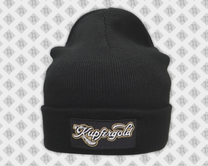 Aufnähservice Patch gestickt auf Beanie Kupfergold Musiker Bands