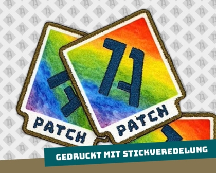 Gedruckter Patch Aufnäher konturgeschnitten mit Stickveredelung bunt