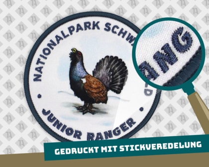 Patch Gedruckt+ Kettelrand Nationalpark Schwarzwald Maus fotorealistischer Druck Junior Ranger Aufnäher Abzeichen
