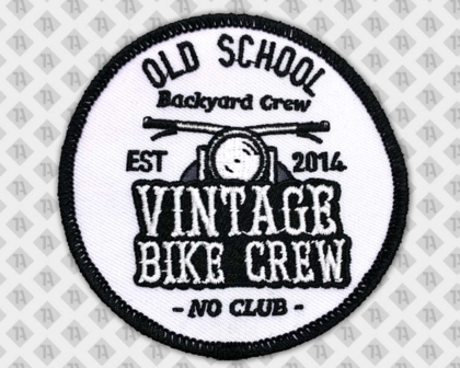 Runder gestickter Patch Aufnäher mit Kettelrand schwarz weiß Biker