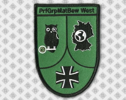 Gestickter Patch Aufnäher mit Kettelrand in Wappenform grün schwarz Deutschland Eule Bundeswehr