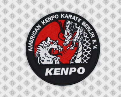 Runder Patch Aufnäher gestickt mit gesticktem Rand schwarz weiß rot Kenpo Kampfkunst