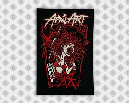 Gestickter Aufnäher mit Kettelrand für Bands Musiker April Art beige rot schwarz