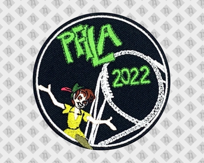 Runder Patch Aufnäher gestickt mit gesticktem Rand neon grün Peter Pan Pfadfinder