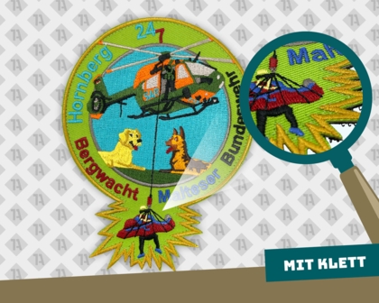 Konturgeschnittener Patch mit gesticktem Rand und Klettfläche einteilig Bergwacht Malteser Hornberg 24 Rettungsdienst