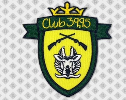 Gestickter konturgeschnittener Patch Aufnäher mit gesticktem Rand gelb grün Club Schützenverein