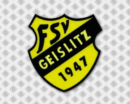 Konturgeschnittener Patch Aufnäher Abzeichen badge gestickt mit gesticktem Rand gelb schwarz Vereine