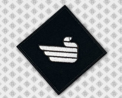 Patch Aufnäher Abzeichen Badge gestickt rechteckig mit gesticktem Rand schwarz weiß Vereine