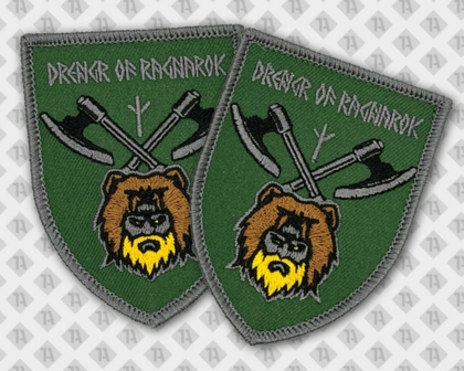 Wappen Konturgeschnittener Patch Aufnäher Abzeichen Badge gestickt mit Kettelrand Ragnarok Axt grünVereine