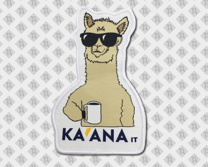 Konturgeschnittener Patch Aufnäher gewebt mit Kettelrand Lama Sonnenbrille bunt Firmen