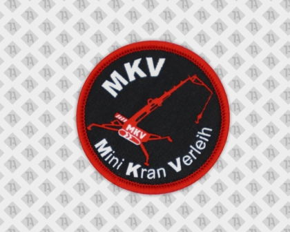 Gewebter Aufnäher Patch mit Kettelrand Mini Kran Verleih Handwerk