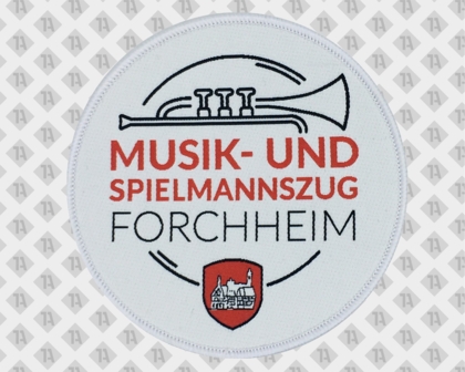 Patch Aufnäher gewebt mit Kettelrand weiß Spielmannszug Schützenverein