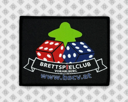 Gewebter Aufnäher Patch mit Kettelrand Brettspielclub Würfel Verein