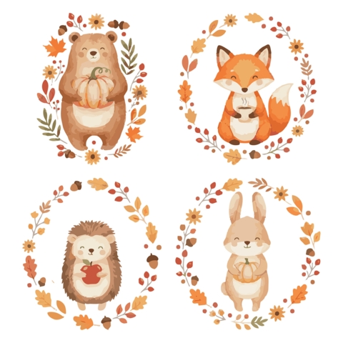 AC-Stockschirm FARE mit DTF-Print Tiere mit Herbstkranz, Green - Bild 5