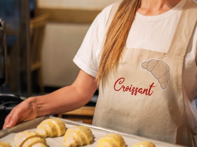 Chenille Aufnäher Patch verschiedene Farben mit Wunschmotiv Kakao Croissant