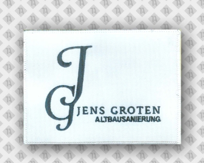 Patch Aufnäher gestickt mit Kettelrand Schriftzug Firma Sanierung