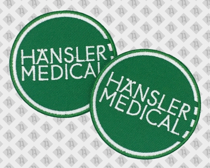Runder Patch Aufnäher gestickt mit gesticktem Rand grün weiß Hänsler Medical Firmen