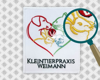 Gestickter Patch mit Kettelrand Kleintierpraxis Weimann Firmen