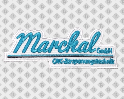 Konturgeschnittener gestickter Patch Aufnäher mit gesticktem Rand in weiß blau von Marchal Handwerker
