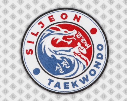 Runder Patch Aufnäher Abzeichen Badge gestickt mit gesticktem Rand Siljeon Drache Taekwondo Kampfkunst