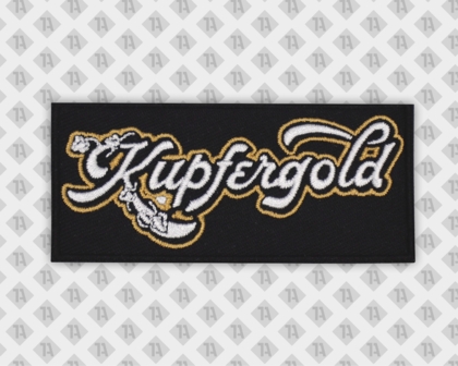 Eckiger Patch Aufnäher gestickt mit Kettelrand Kupfergold Musiker Bands