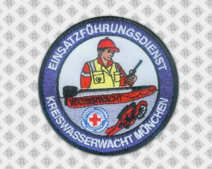 Runder gestickter Patch Aufnäher mit Kettelrand Wasserwacht Boot Feuerwehr