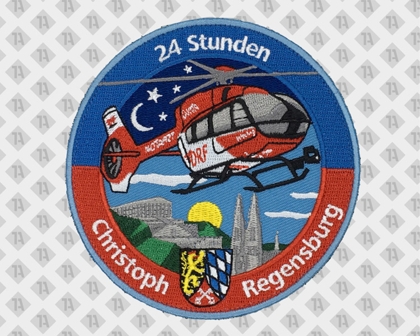 Runder Patch Aufnäher Abzeichen Badge gestickt mit Kettelrand Notarzt Helikopter bunt Rettungsdienst