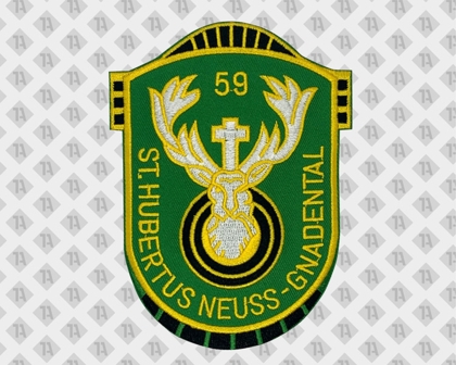 Konturgeschnittener Aufnäher Patch gestickt mit gesticktem Rand grün gelb Schützenverein